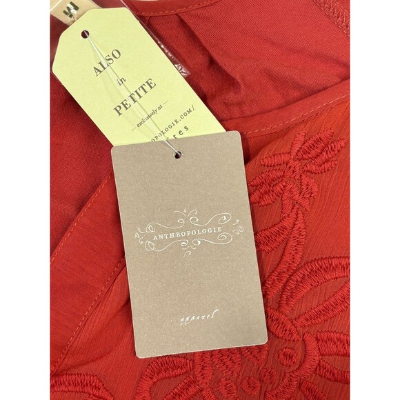 Anthropologie Apparel Tiny Embroidered Floral Tunic Rust Orange Size Medium NWT - Picture 4 of 16